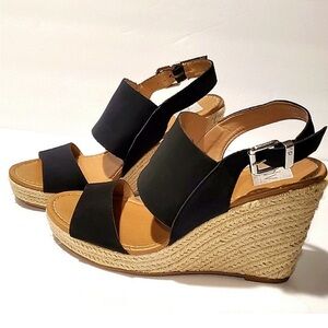 Dolce Vita Nubuck Black Leather Espadrille Wedge Heels